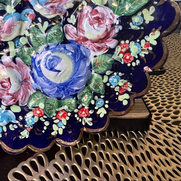 Vintage Persian Hand Painted Enamel on Copper Hanging Dish - Picture 6 of 14